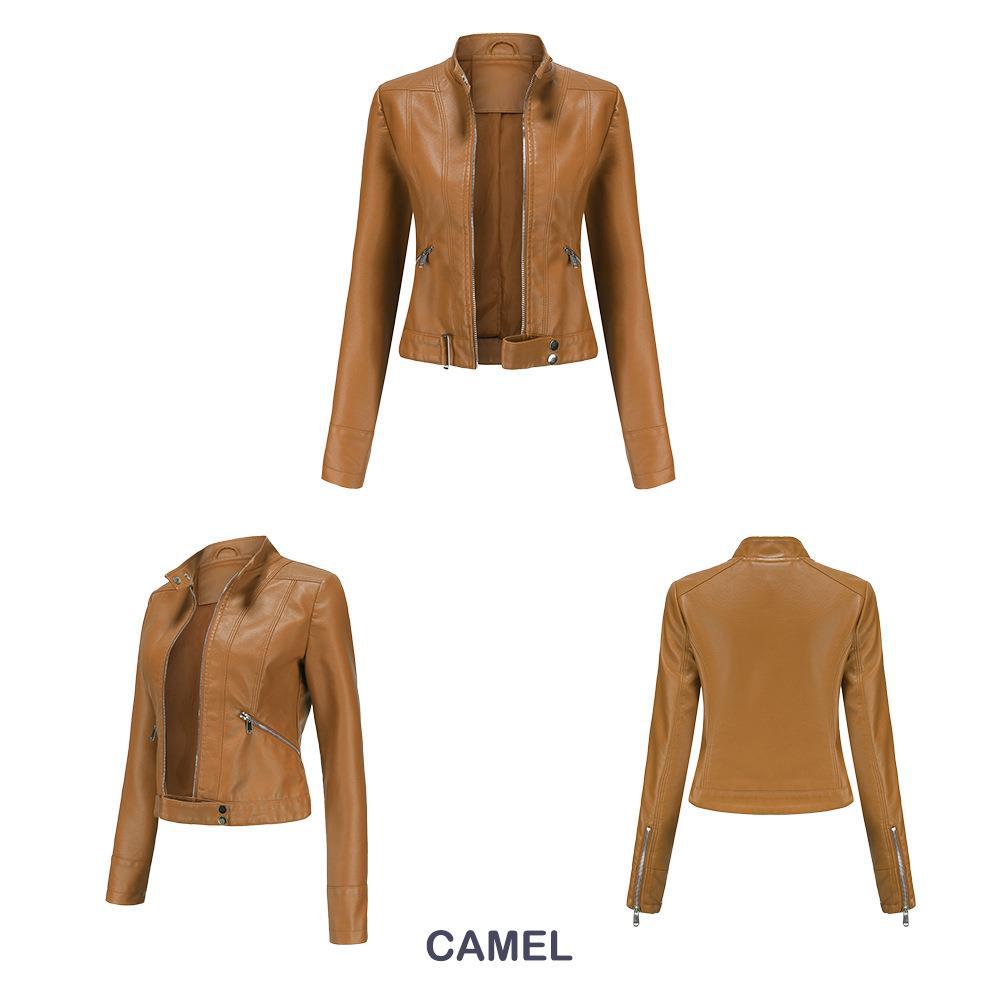 Women’s Short Leather Jacket Stand Collar Jacket Thin