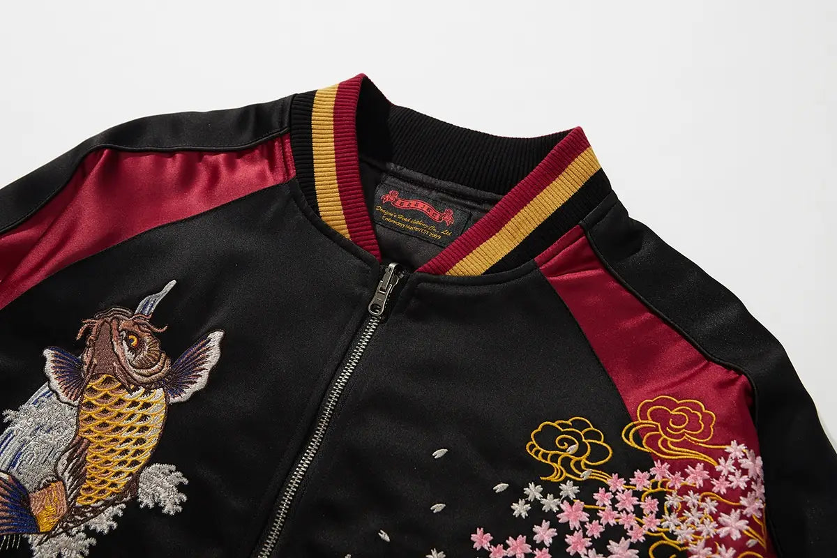 Machine Embroidery Men’s Koi Embroidered Cotton Coat Jacket