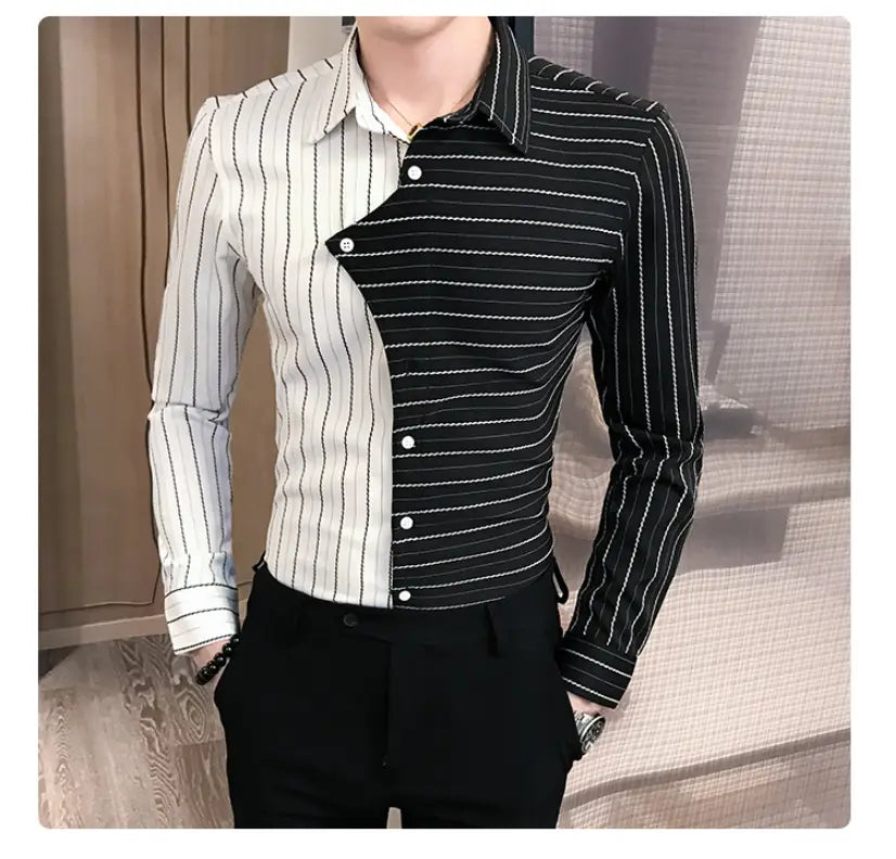 Four seasons British style contrast color stitching men shirt