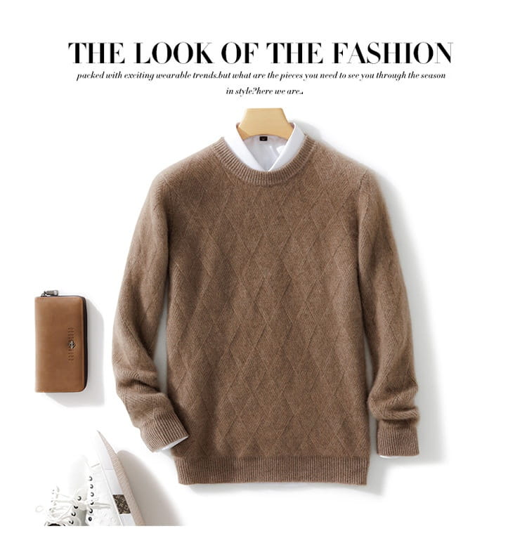 Pure Wool Sweater Men’s Loose Round Neck Sweater Casual Thickening Knitted Bottoming Shirt