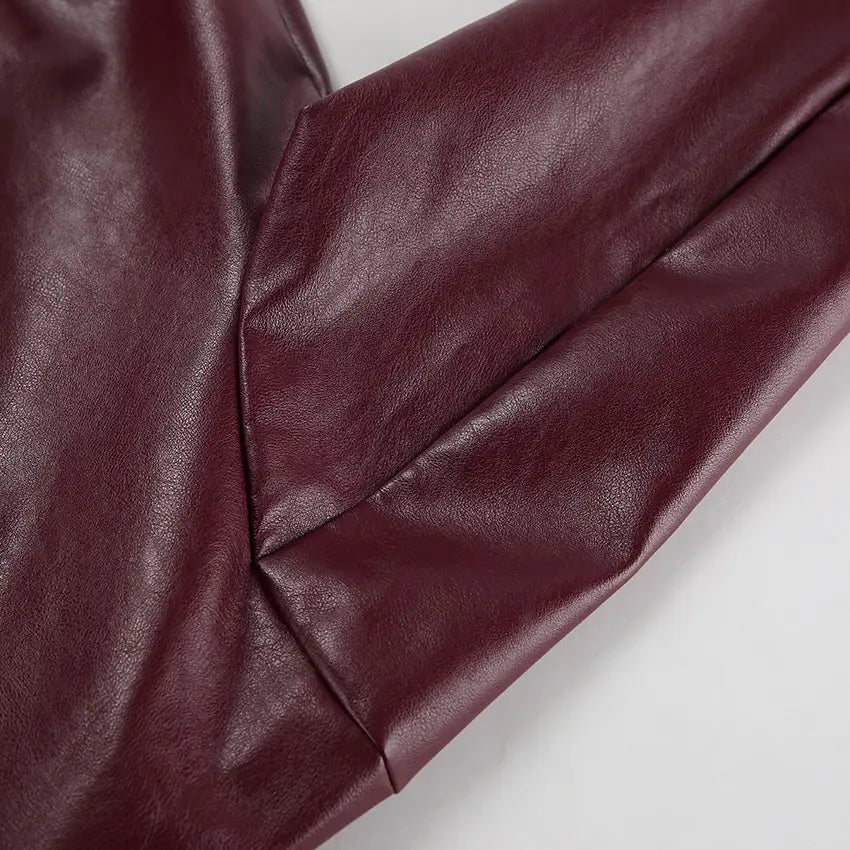 Retro Biker’s Style Wine Red European And American Handsome Matte Leather Jacket Coat