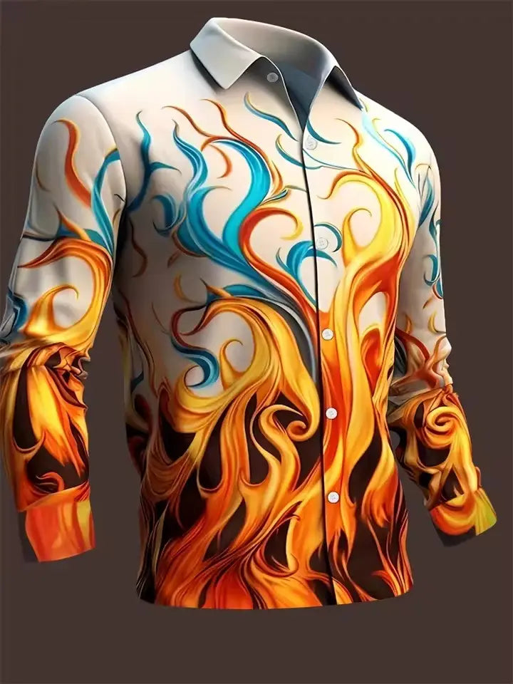 Men’s Long Sleeve Shirt Palm Tree And Striped Printed Shirt Everyday Fashion Men’s Casual Shirt