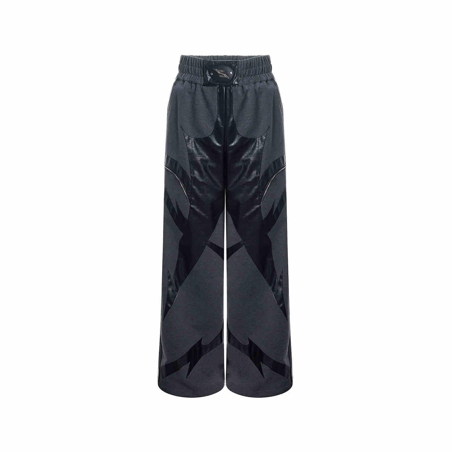 High-grade Heavy Leather Patchwork Casual Pants Men’s Waist LOGO Loose Straight Sweatpants