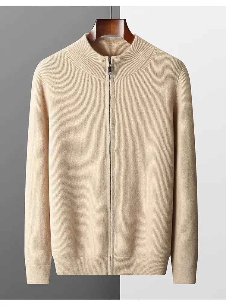 Men’s Cardigan Half Turtleneck Zipper Wool Coat Sweater