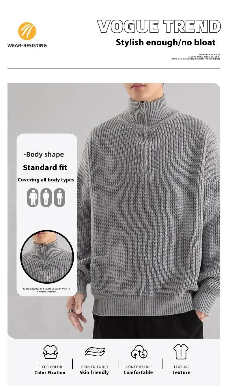 Men’s Turtleneck Half Zipper Thickening Thermal Sweater