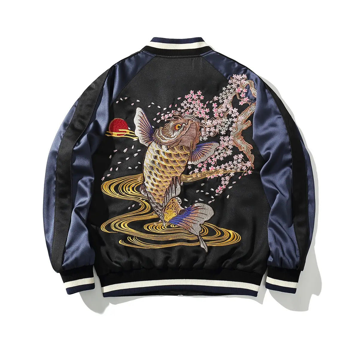 Machine Embroidery Men’s Koi Embroidered Cotton Coat Jacket