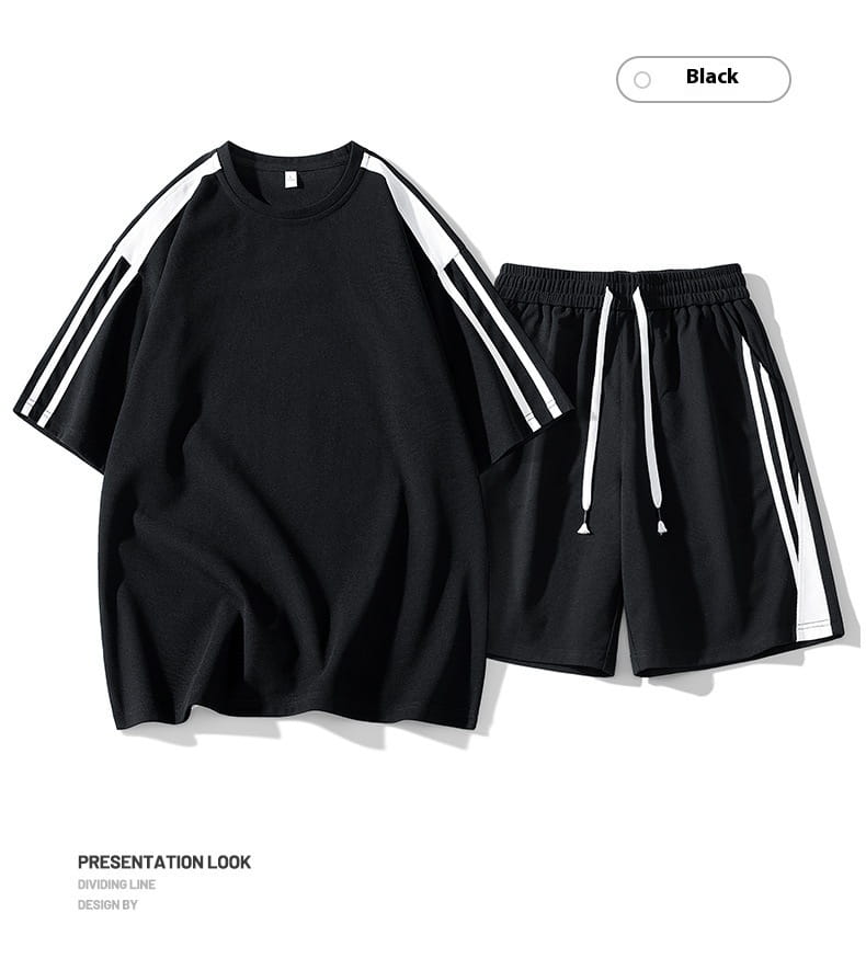 Hong Kong Style Loose Round Neck Short Sleeve Shorts 2-piece Set Leisure Sports Suit Men