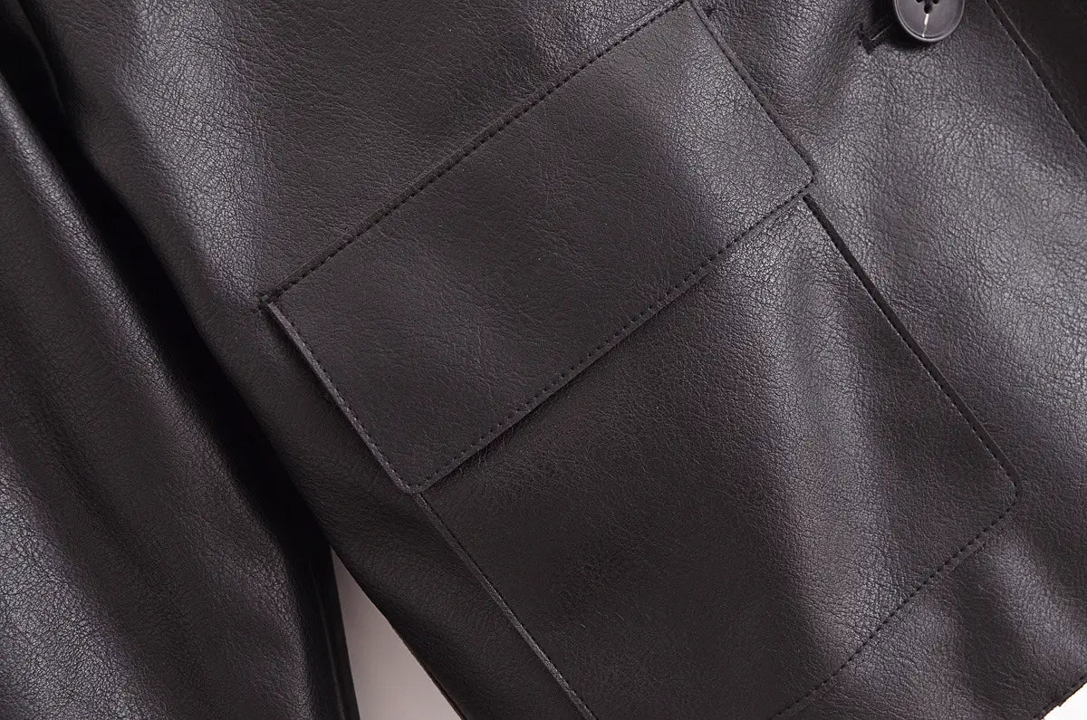 All-matching Western Style Classic Black Leather Short Long Sleeve Jacket