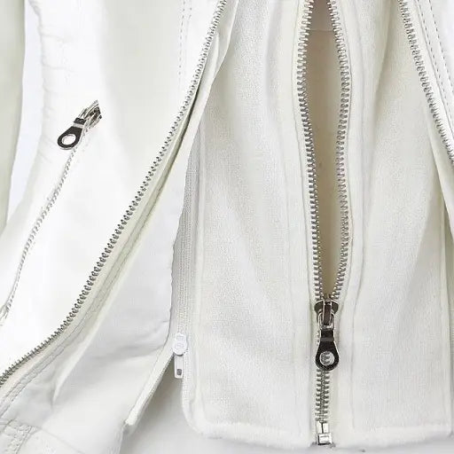 Women’s Detachable Lapel Long Sleeve Solid Color Zipper Leather Jacket Coat