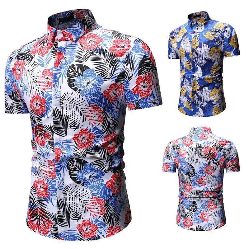 Men’s Summer Beach Short-sleeved Floral Shirt