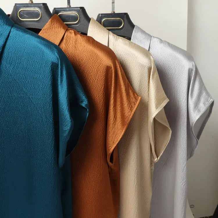 Pearl Satin Shirt Reverse Collar Single-breasted