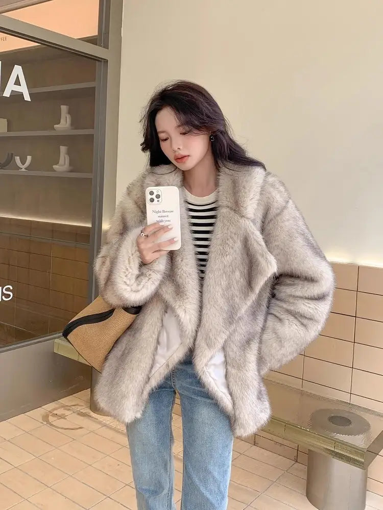 Mid-length Loose Comfortable Suit Large Lapel Artificial Wool Coat