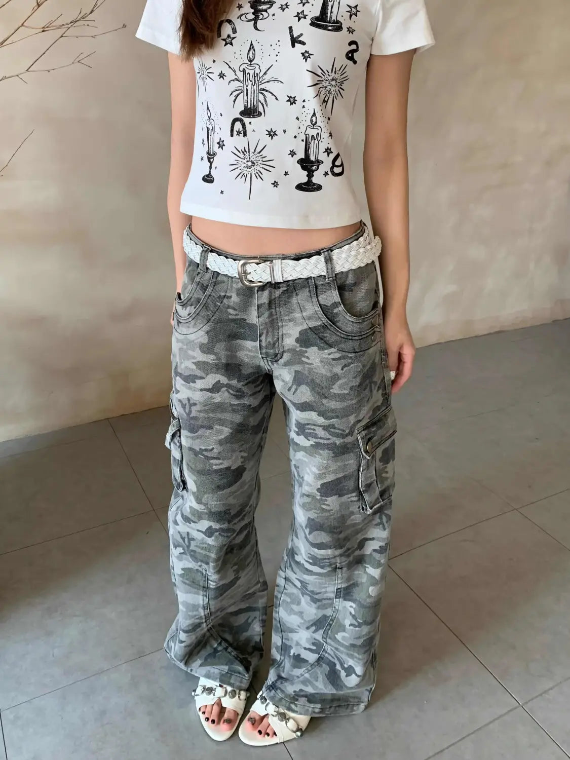 Camouflage Zipper Three-dimensional Pocket Denim Overalls