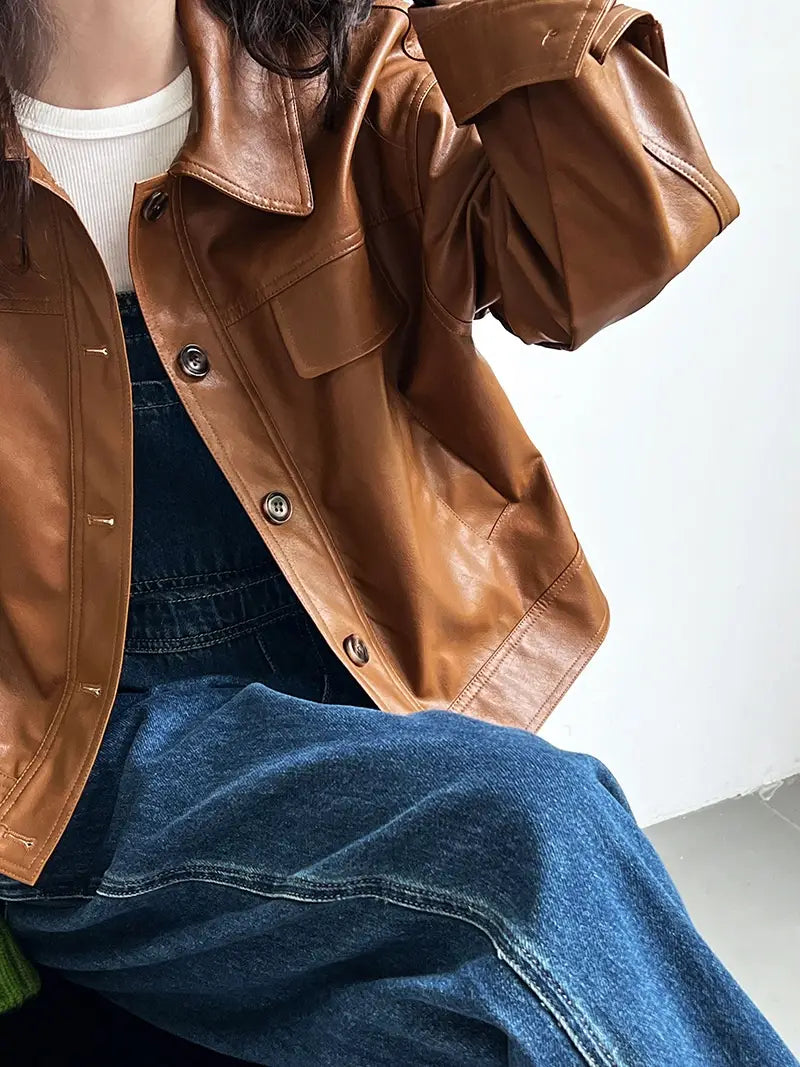 Women’s Fall Lapels Motorcycle Short Jacket