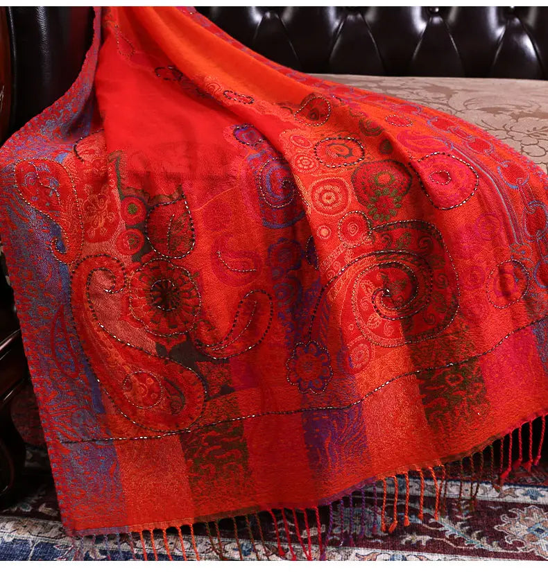 Ethnic Style Boiled Wool Warm Winter Scarf Shawl