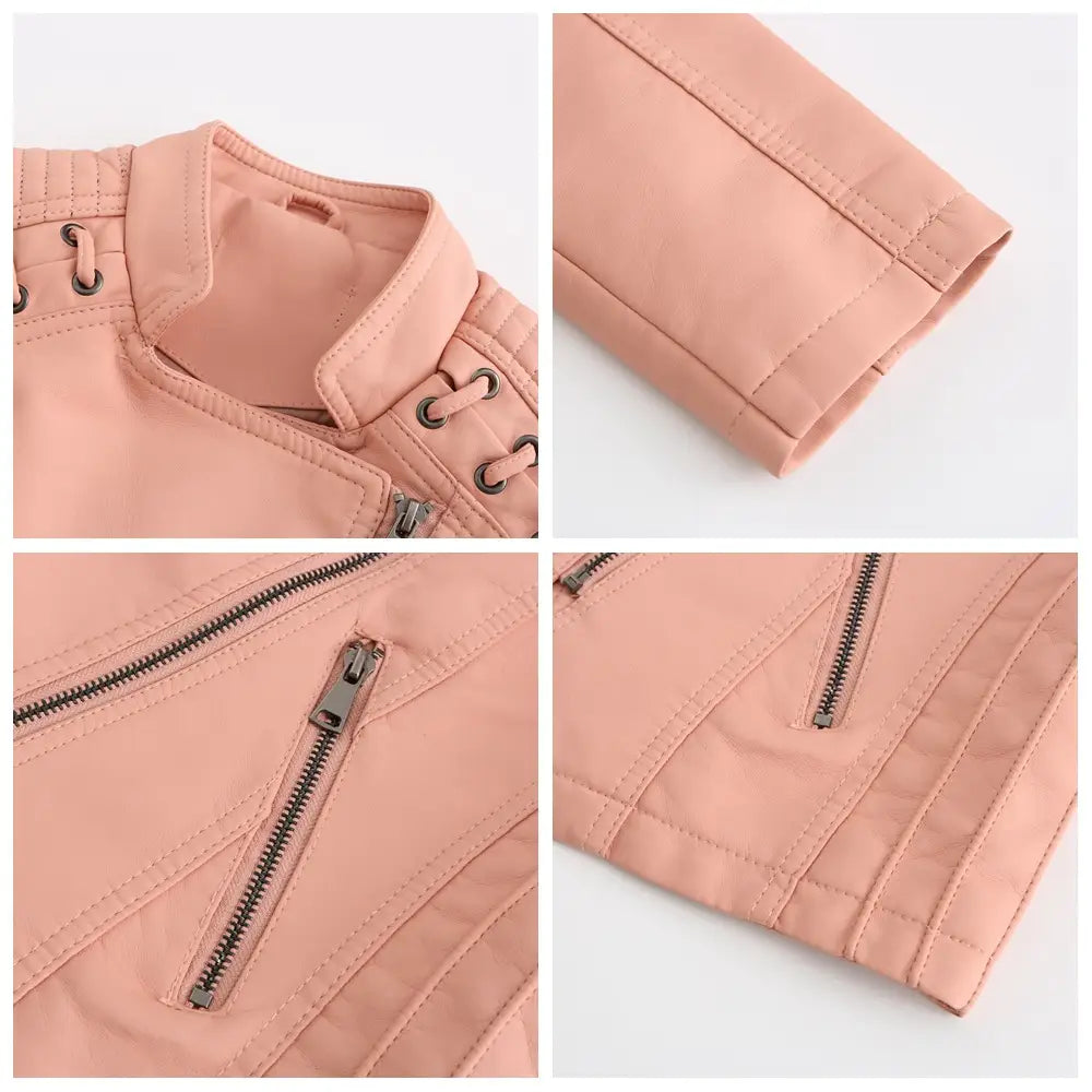 Slim Fit Thin Leather Coat Women’s Motorcycle Clothing