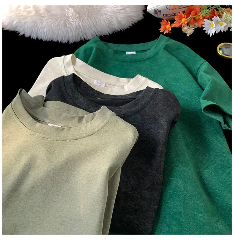 Stone Washed Ice-feeling Tencel Cotton Ice Silk Short Sleeve T-shirt