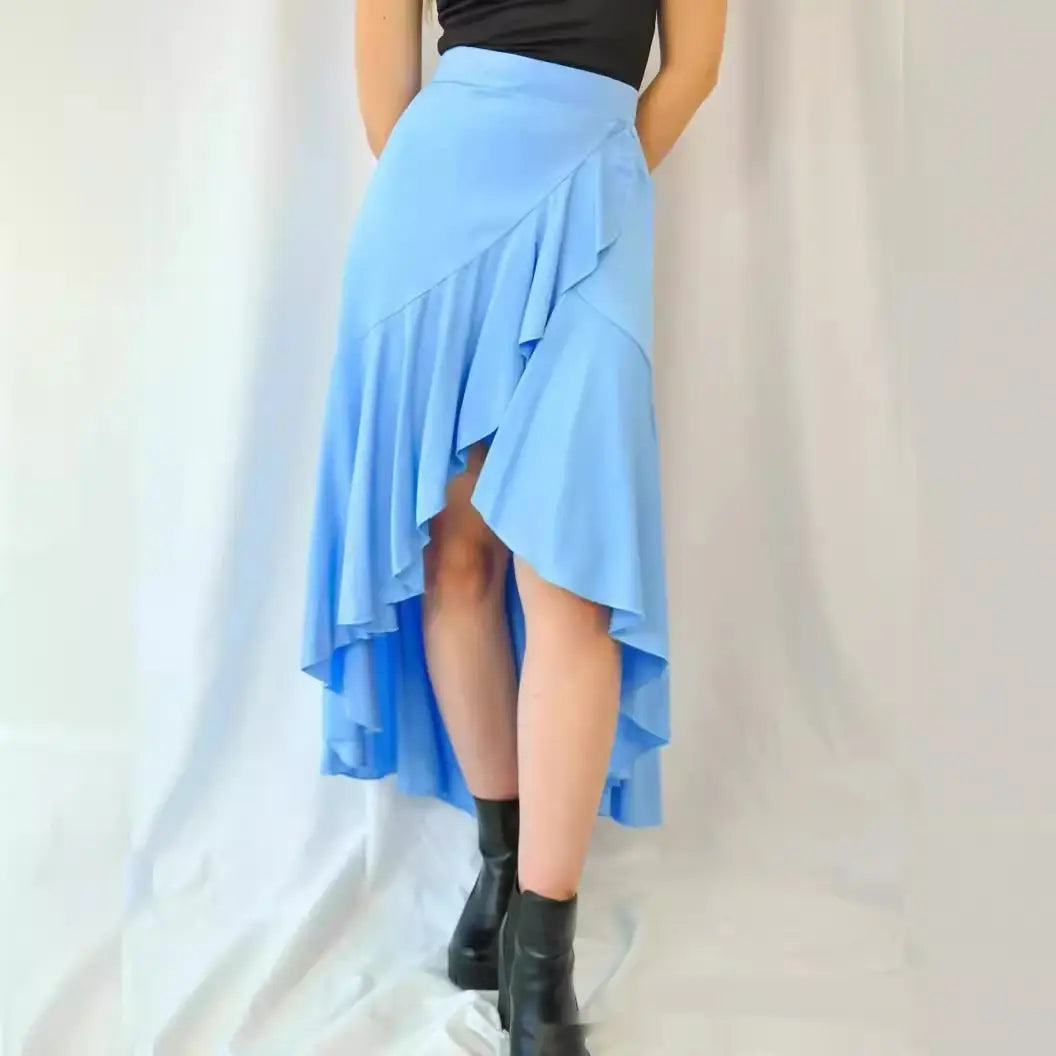 European And American Solid Color Stitching Drape Dovetail Rubber Band High Waist Fashion Leisure Women’s Skirt
