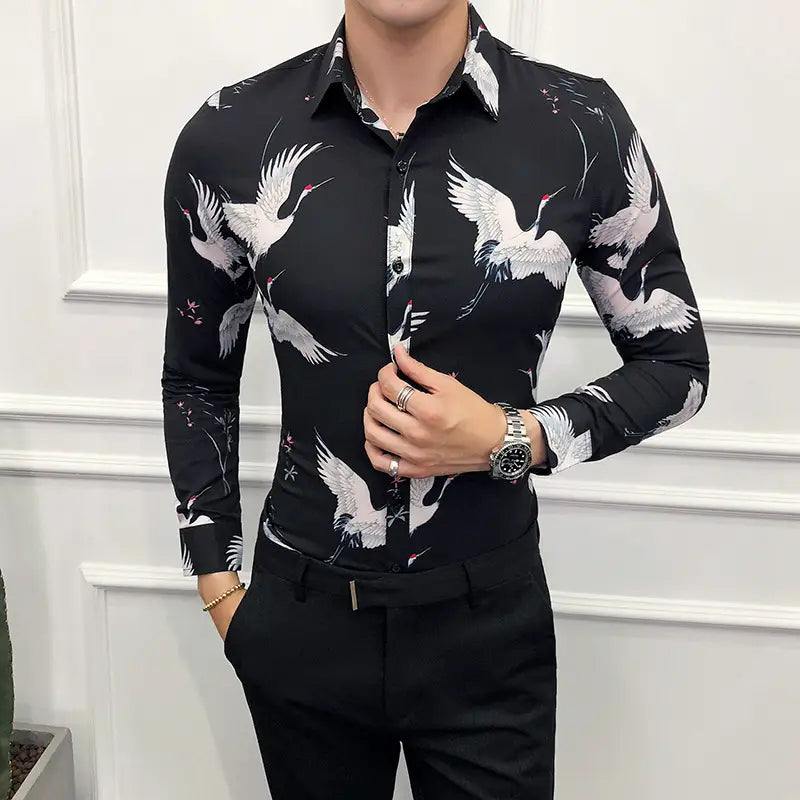 Men’s long-sleeved floral shirt