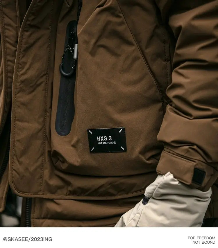 Loose Outdoor Multi-pocket Winter Workwear Hooded Down Jacket