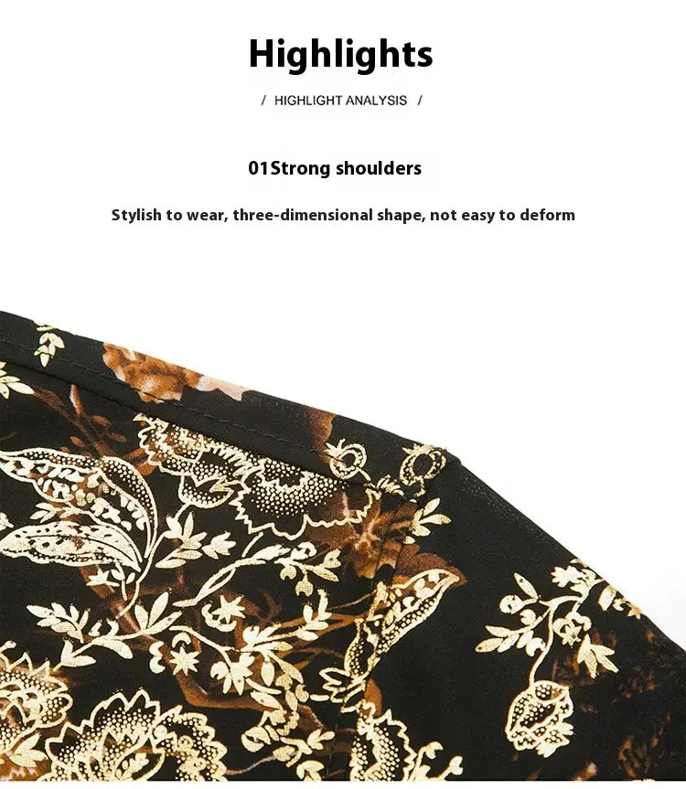 Summer Men’s Middle-aged Printed Shirt Short Sleeve Stretch Ice Silk Leisure