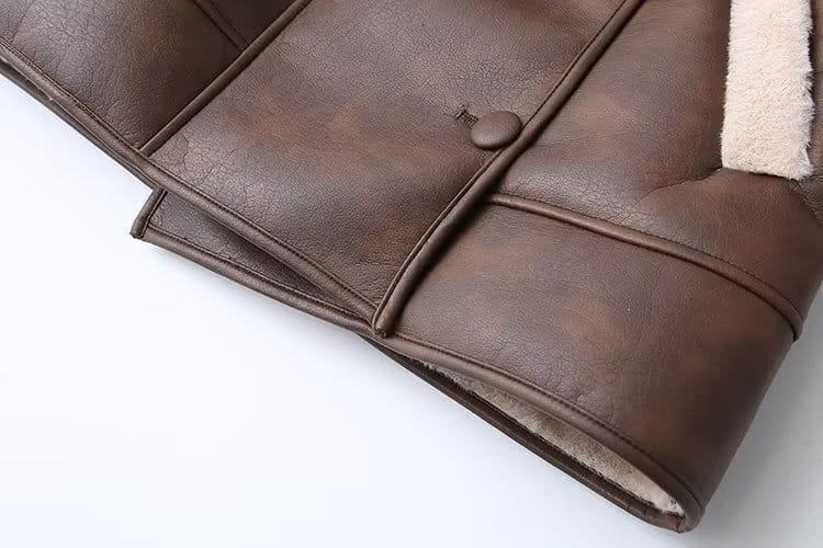 Fashion Cashmere Leather Fur Collar Composite Belt Coat