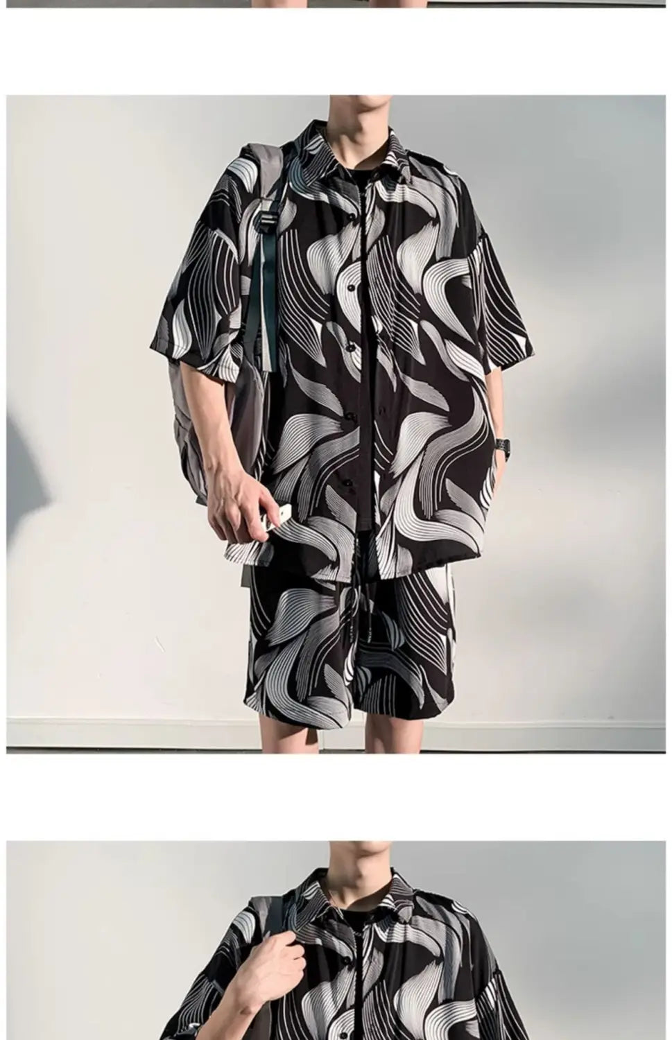 Cool Feeling Ice Silk Short Sleeve Shirt Shorts Loose And Handsome Clothes Set
