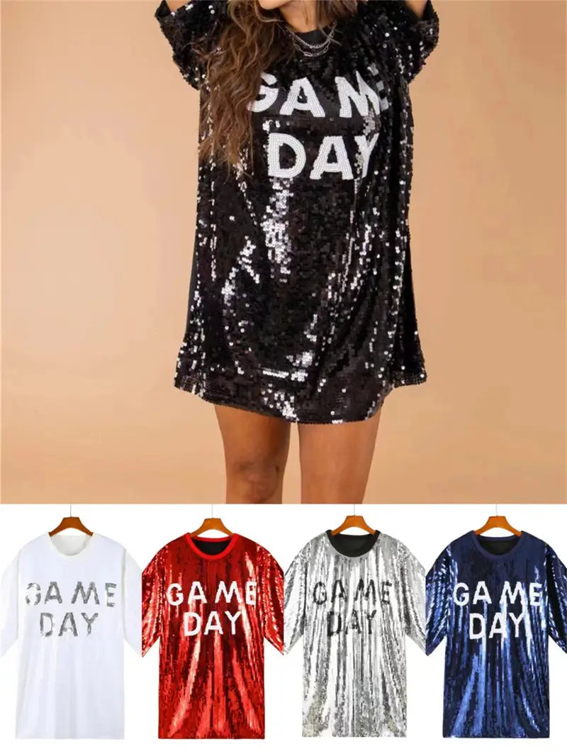Sequined Short-sleeved Top Loose Plus Size T-shirt For Women