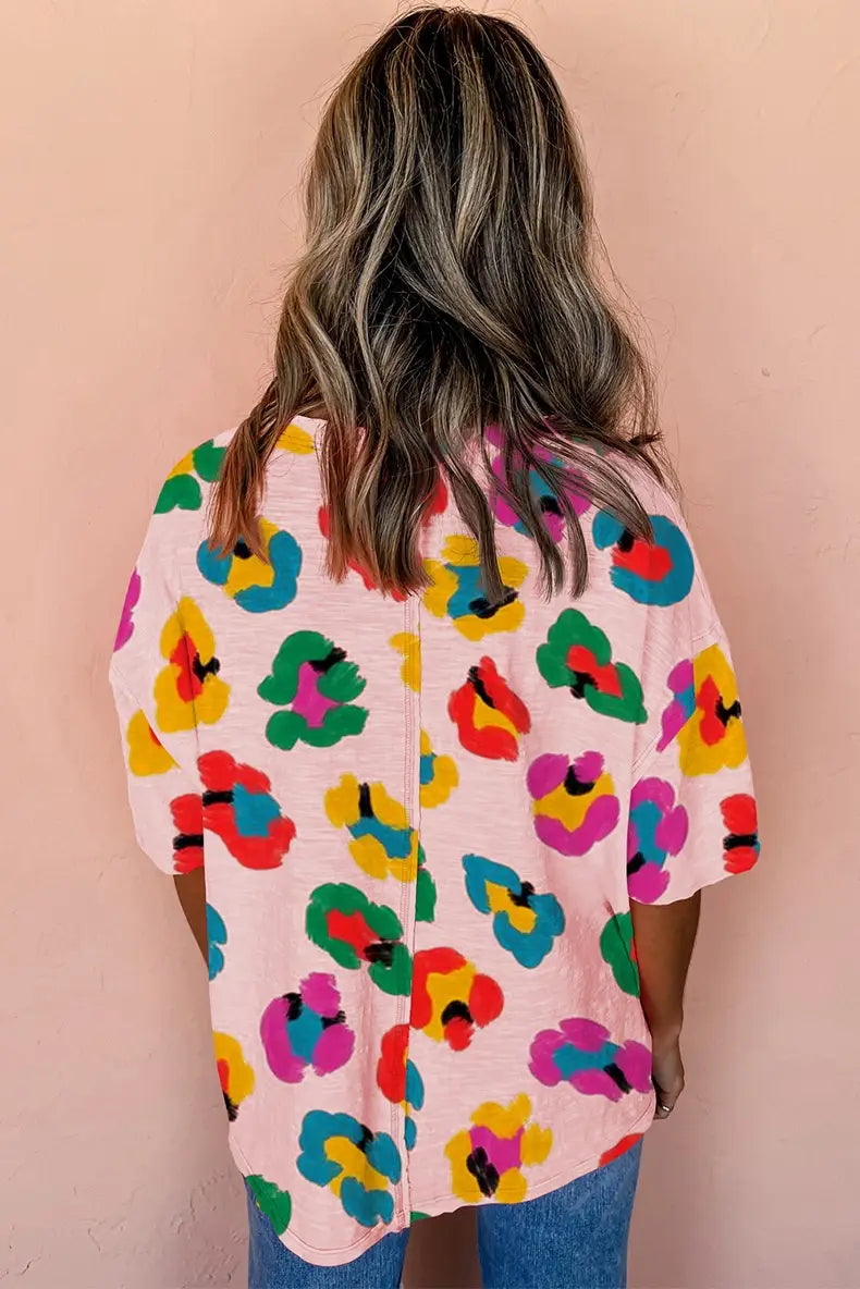 Fashion Colorblock Half Sleeve Pullover Top
