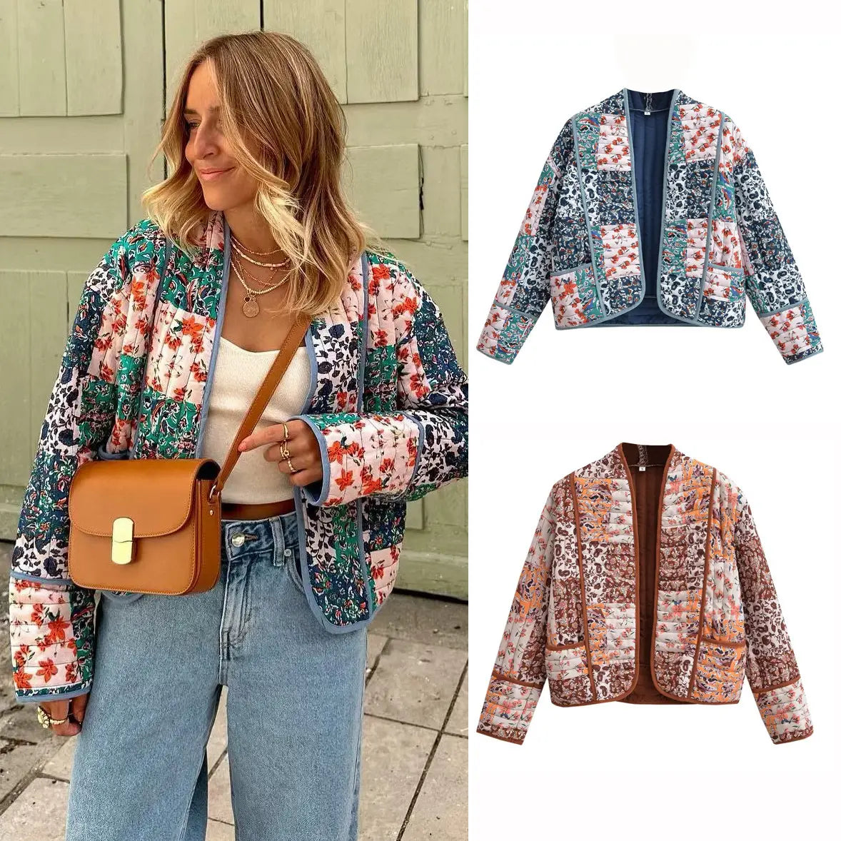 Women’s Fashionable Printed Loose Leisure Short Cotton-padded Coat