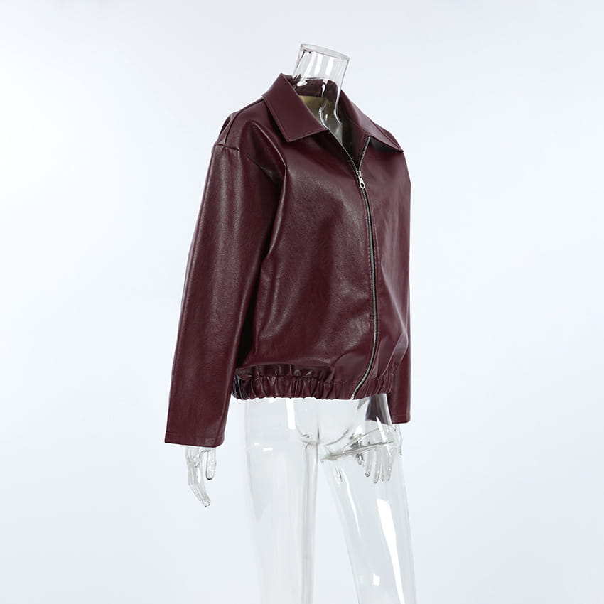 Retro Biker’s Style Wine Red European And American Handsome Matte Leather Jacket Coat
