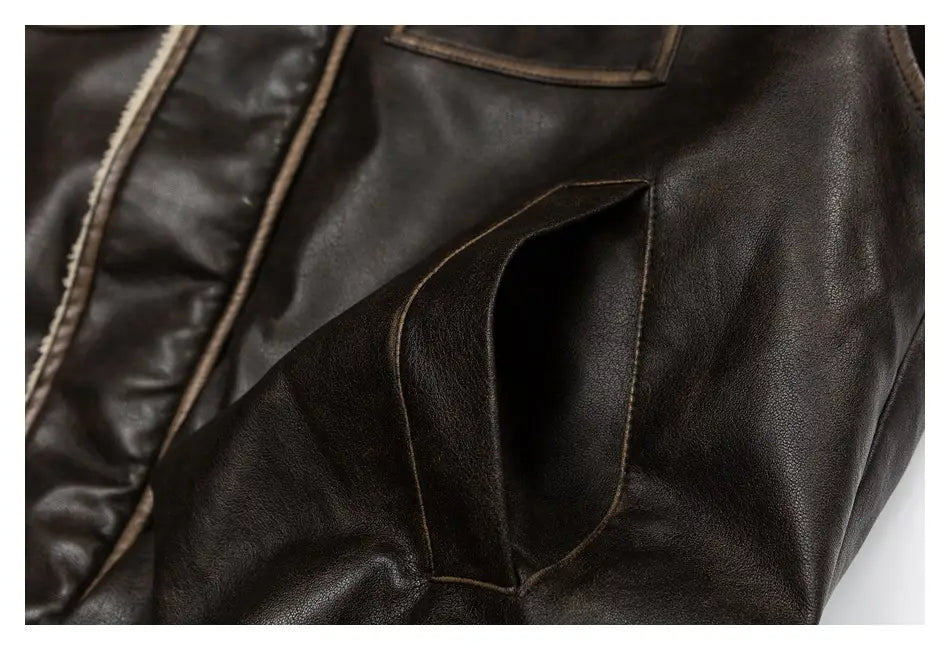 Winter PU Leather Coat Cotton-padded Coat Stand Collar Coat Thickened Lamb Wool