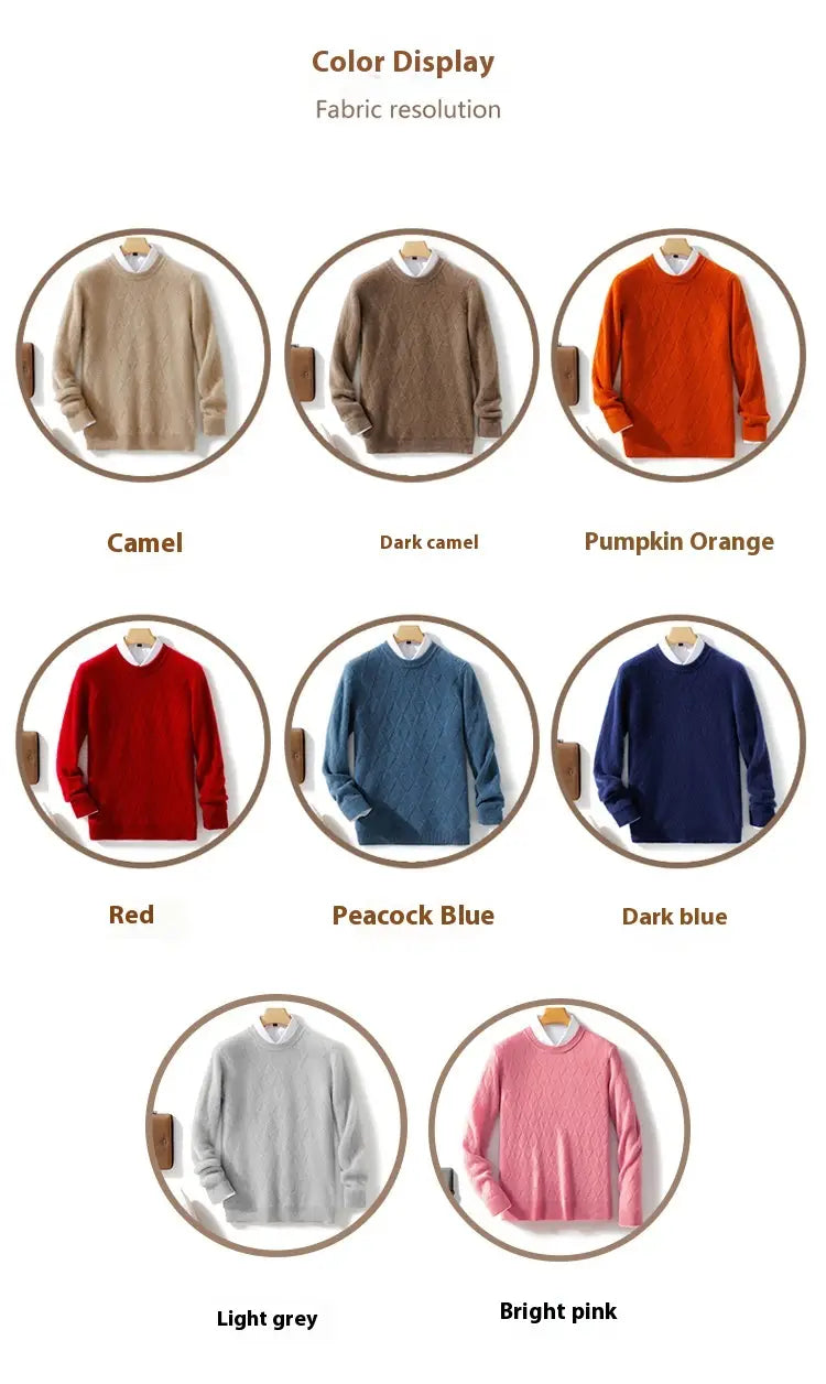 Pure Wool Sweater Men’s Loose Round Neck Sweater Casual Thickening Knitted Bottoming Shirt