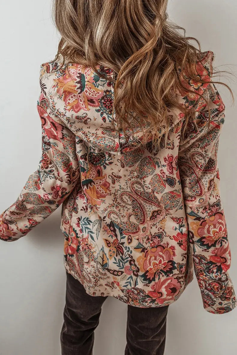 Casual Fleece Printed Long Sleeve Hooded Jacket