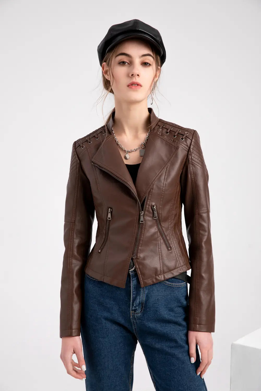 Slim Fit Thin Leather Coat Women’s Motorcycle Clothing