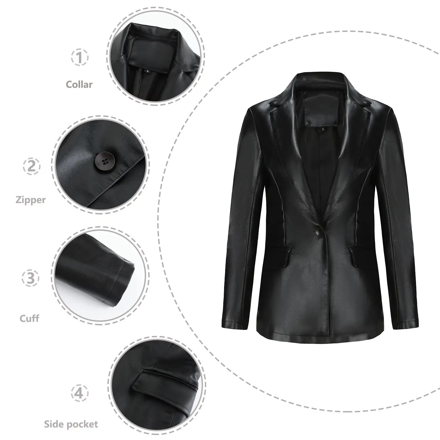 Single Button Commute Leisure Solid Color Leather Coat