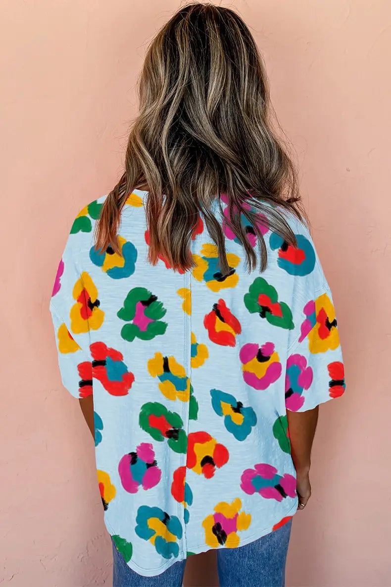 Fashion Colorblock Half Sleeve Pullover Top