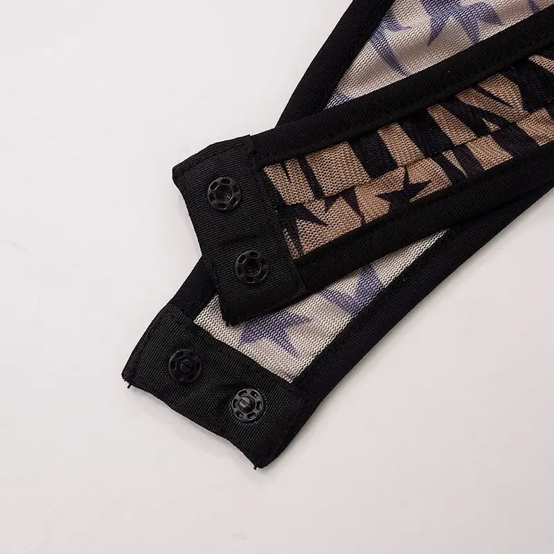 Yarn Pants Printed See-through Sleeveless Backless Bodysuit Trousers