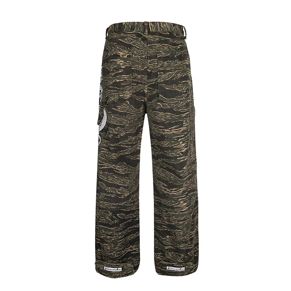 Casual All-match Camouflage Snake Year Limit Denim Paratrooper Pants