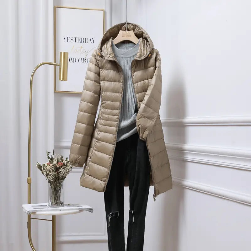 Women’s Solid Color Casual Hooded Down Jacket