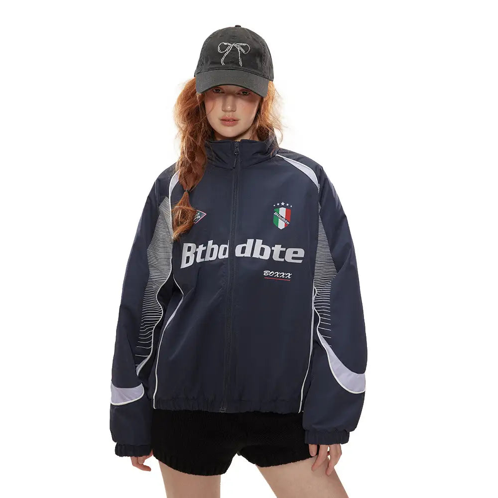 Splicing Gradient Letter Cotton Padded Loose Stand Collar Jacket
