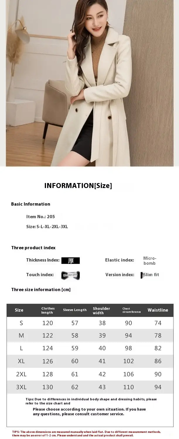 Woolen Double-breasted Elegant Cashmere Coat