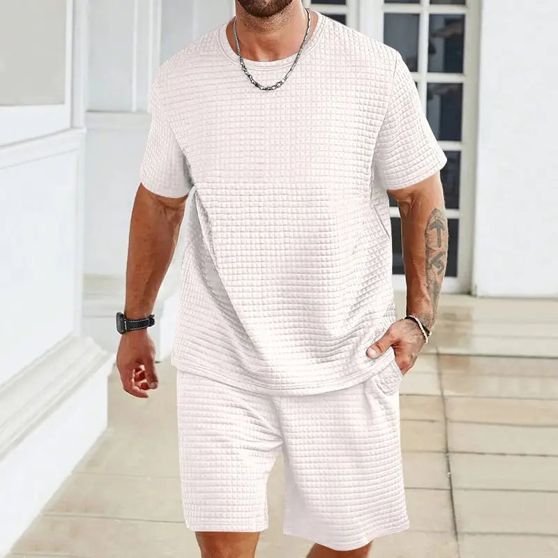 Sports Casual Suit Solid Color Round Neck T-shirt Shorts
