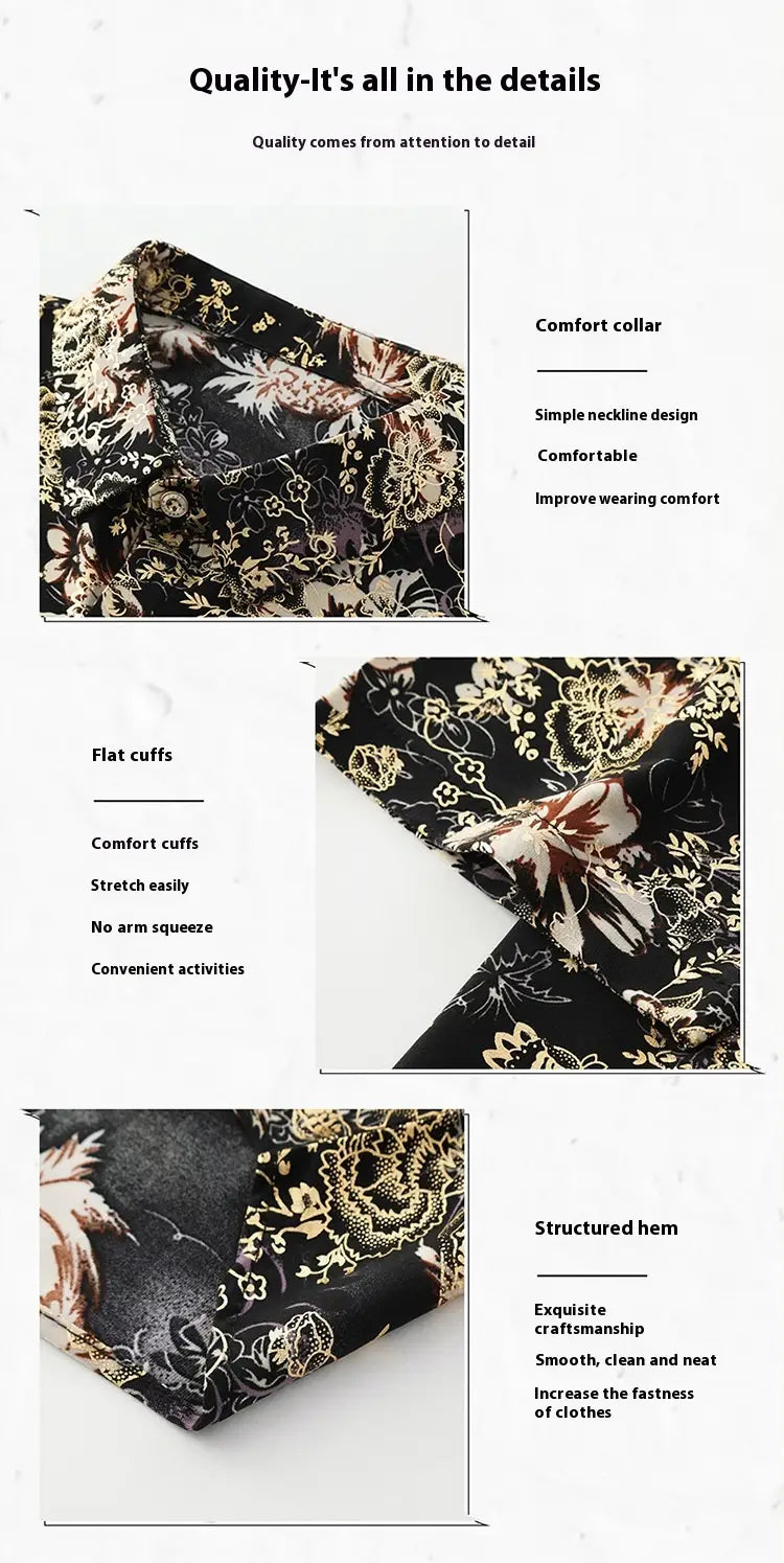 Summer Men’s Middle-aged Printed Shirt Short Sleeve Stretch Ice Silk Leisure