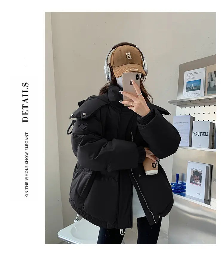 Gray With Heart Short Down Jacket Plus Size Women’s Bread Coat