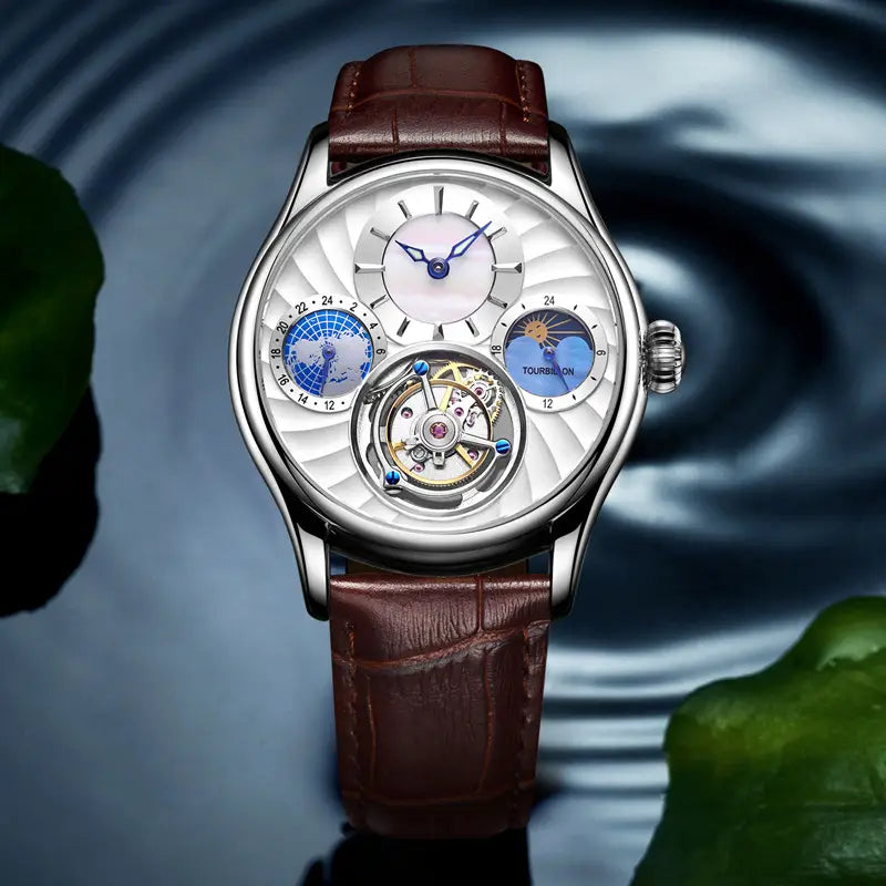 Platinum White Noodles Timepiece Sapphire Gold Blue Surface
