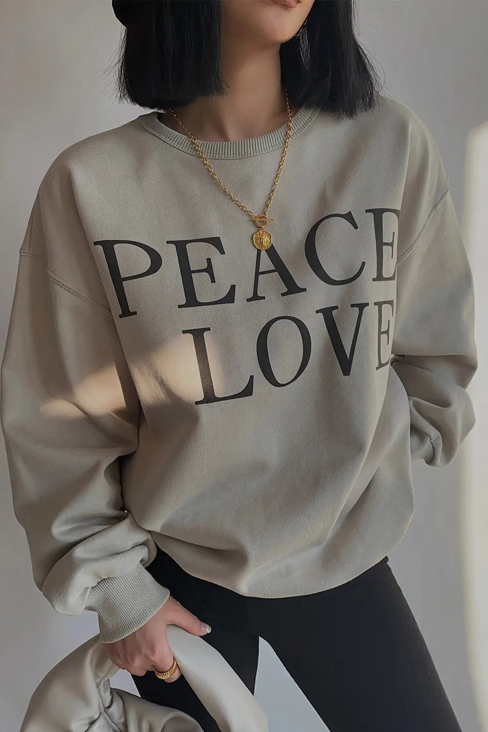 Autumn and winter thick inner sanding peace love loose sweater