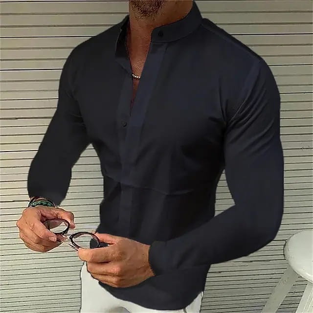 Men’s Shirt Made Of Pure Colored Imitation Silk Fabric