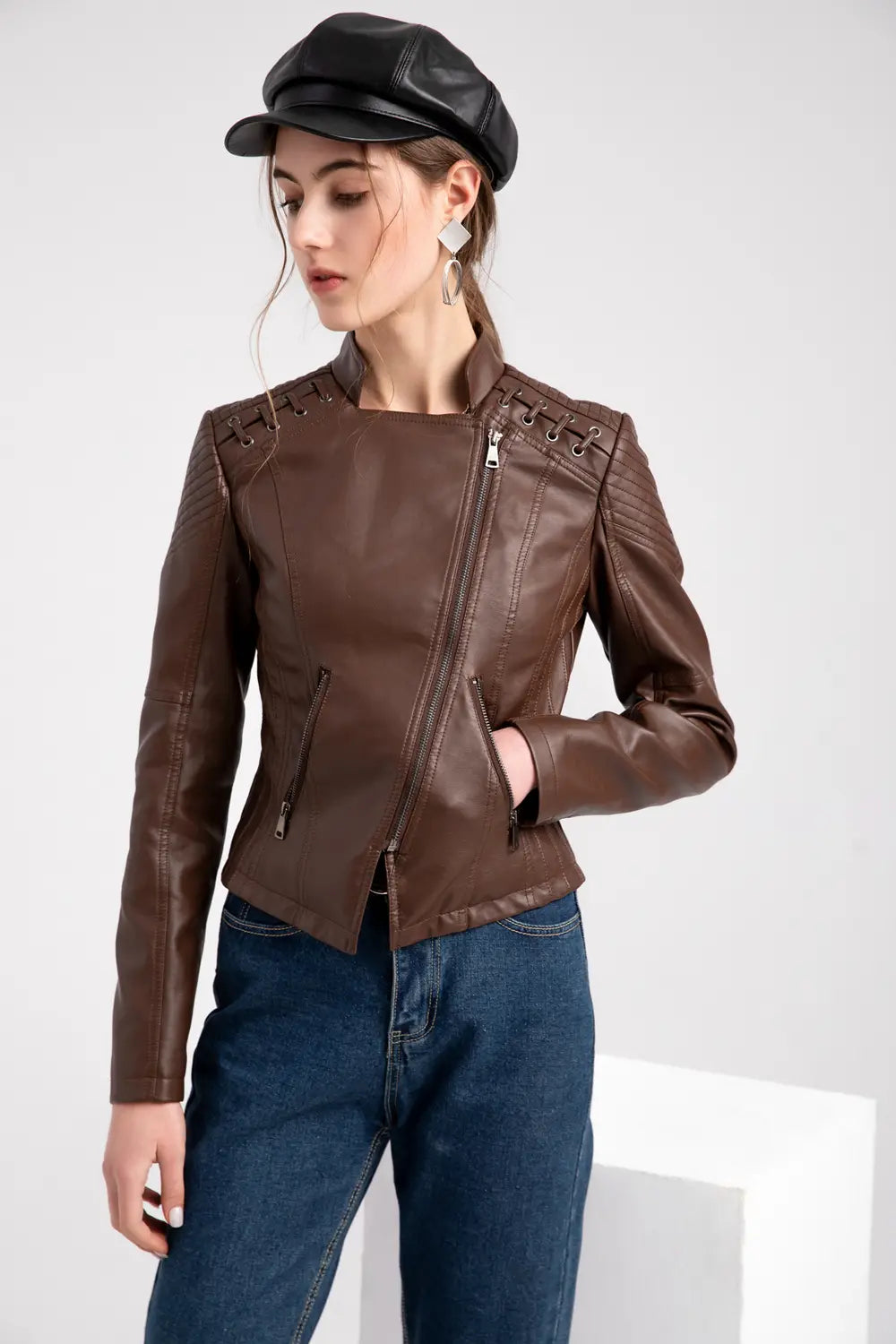 Slim Fit Thin Leather Coat Women’s Motorcycle Clothing