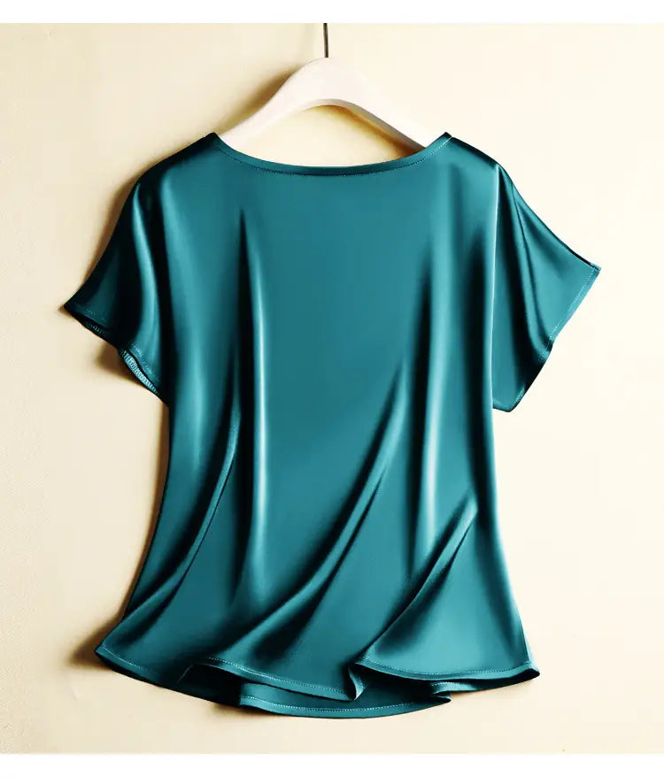 Silky Acetate Satin Round Neck T-shirt For Women